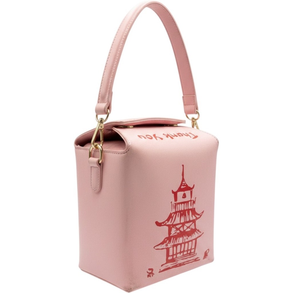 Chinese Food Takeout Box Handbag Women's OS Pink Pagoda Novelty Purse